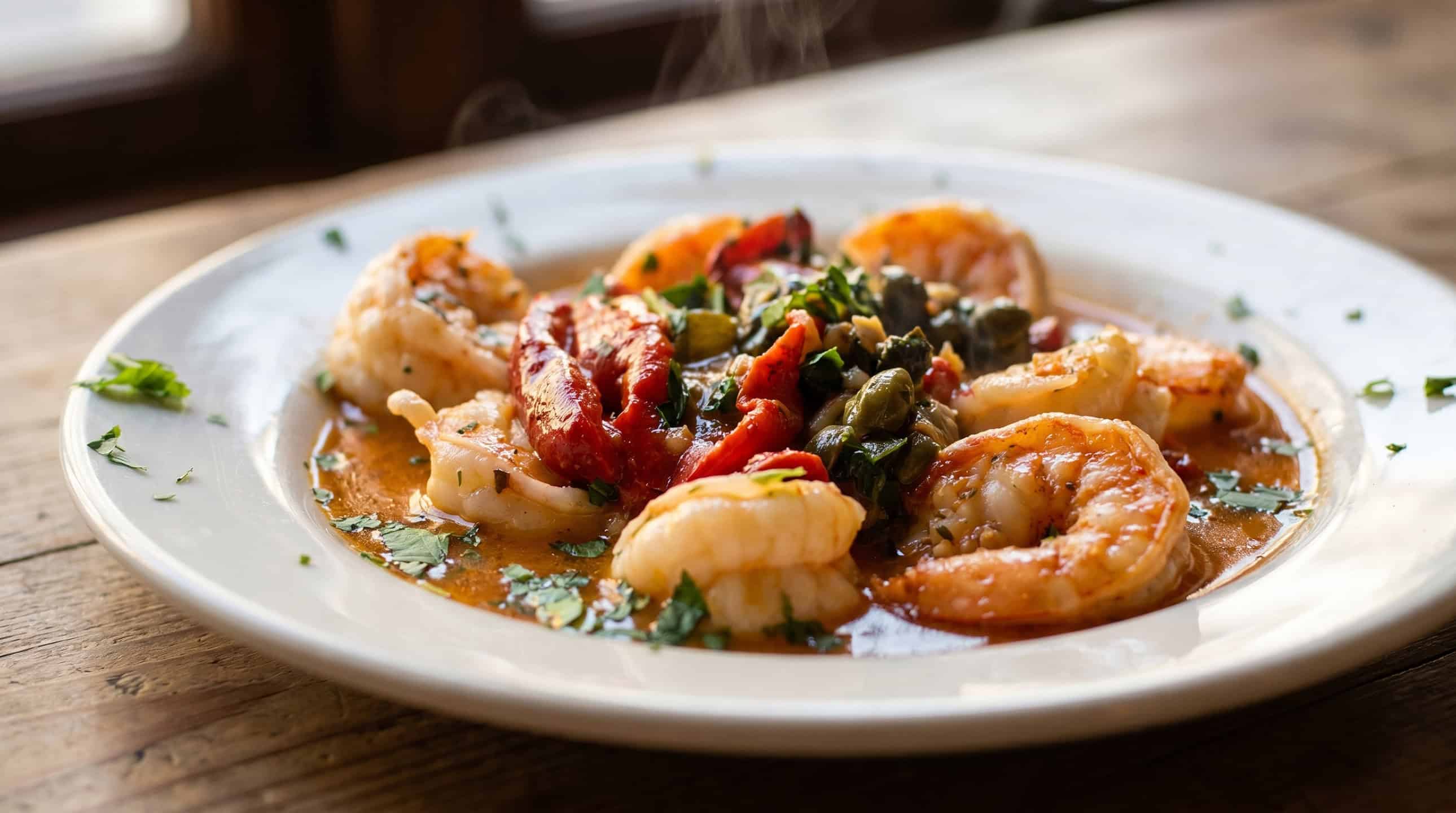 Garlic shrimp tossed in herbed butter sauce over linguine — a classic Italian entrée.